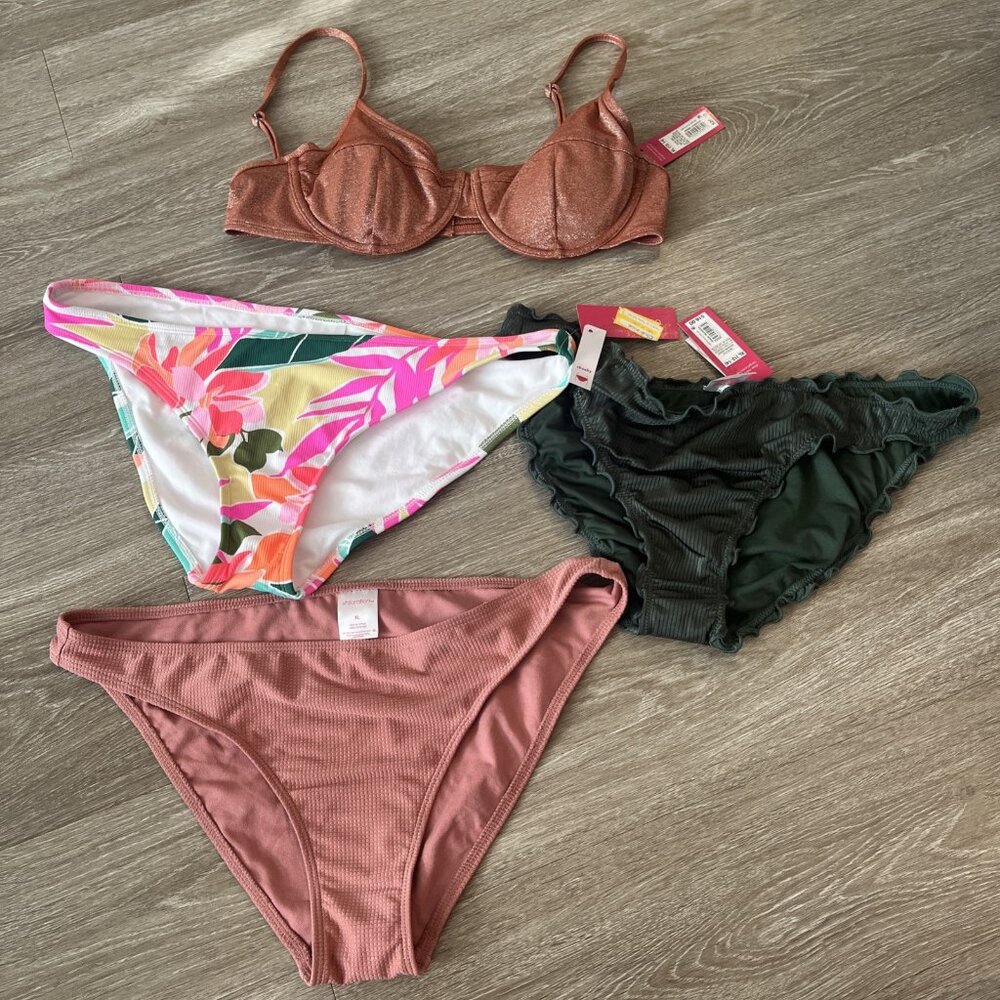 Xhilaration Cheeky Bikini Bottom XL Lot Of 3 NWOT. Bikini Top XL Sparkle Rust
